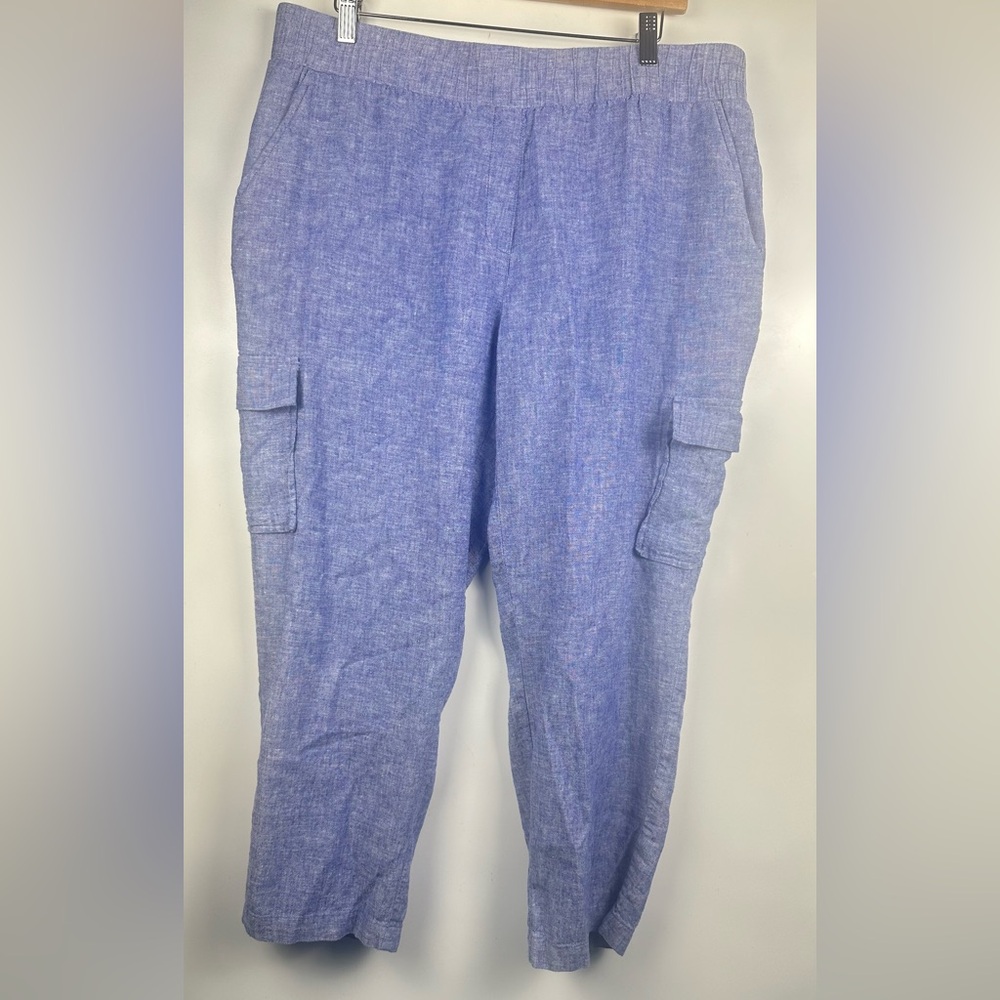 Linen Blend Pants Size L Pull On Capri Pants Drawstring Pocket Jones New York